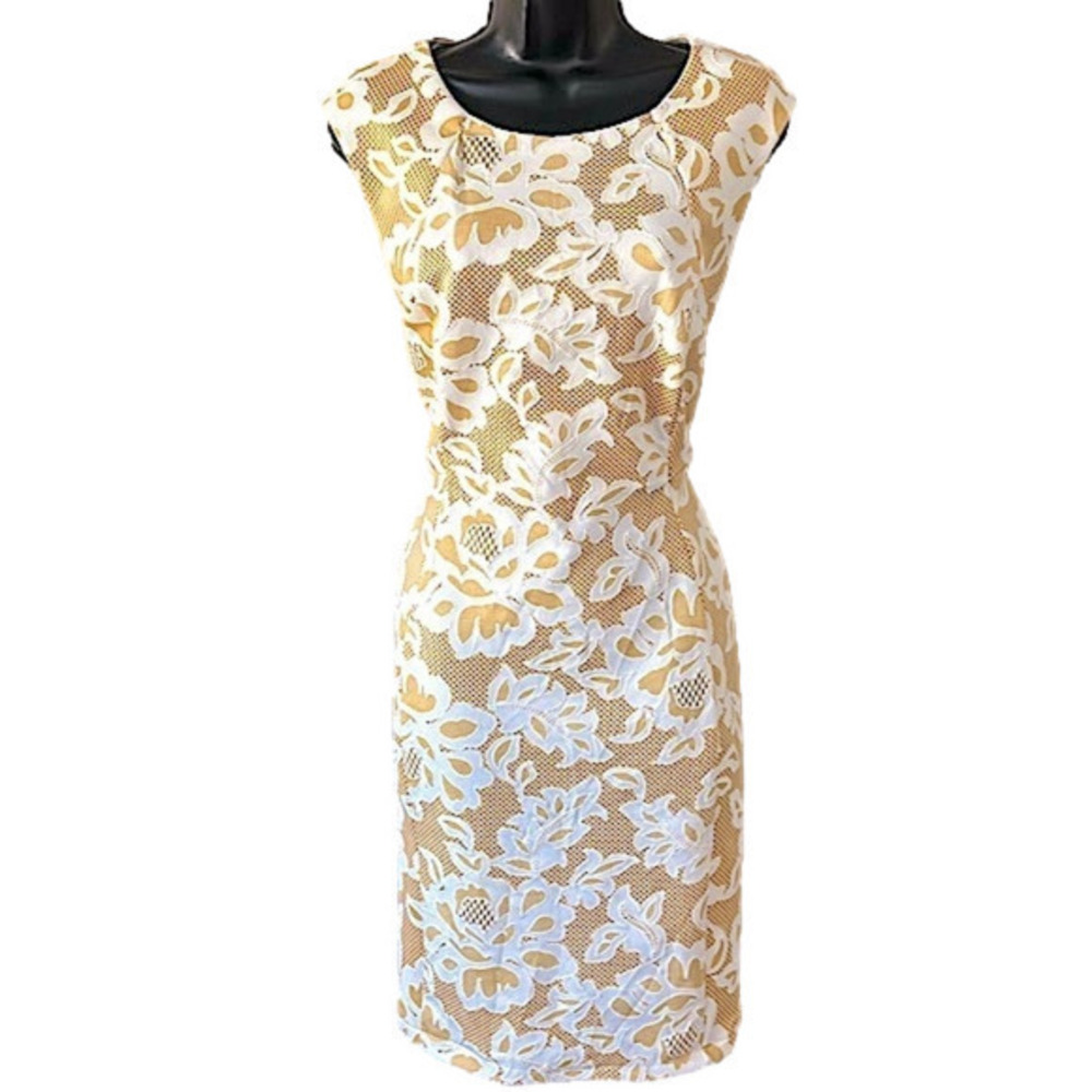 Kate & Lily Retro Style Midi Dress Size 4 yellow & white